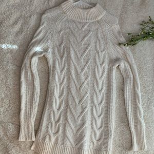 Cream Tunic Sweater with Mock Neck